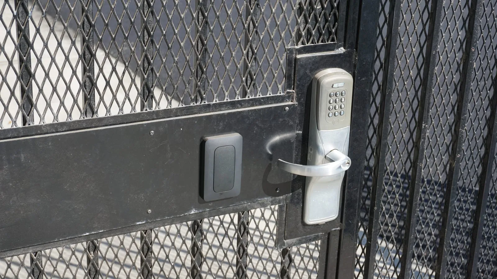 Verkada access control keypad at a perimeter gate