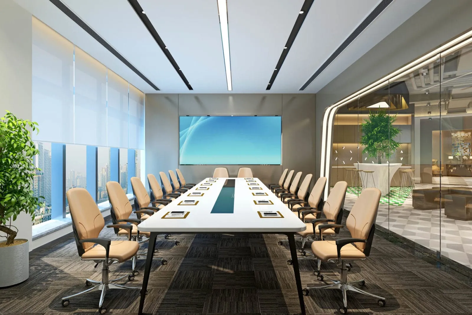 Modern conference room with large table
