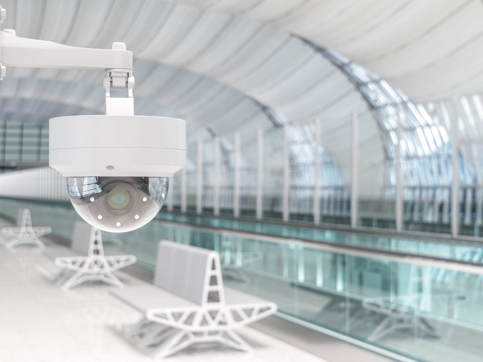 Verkada dome security camera mounted on a commercial ceiling in a San Diego business