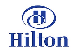 Hilton logo in blue and white