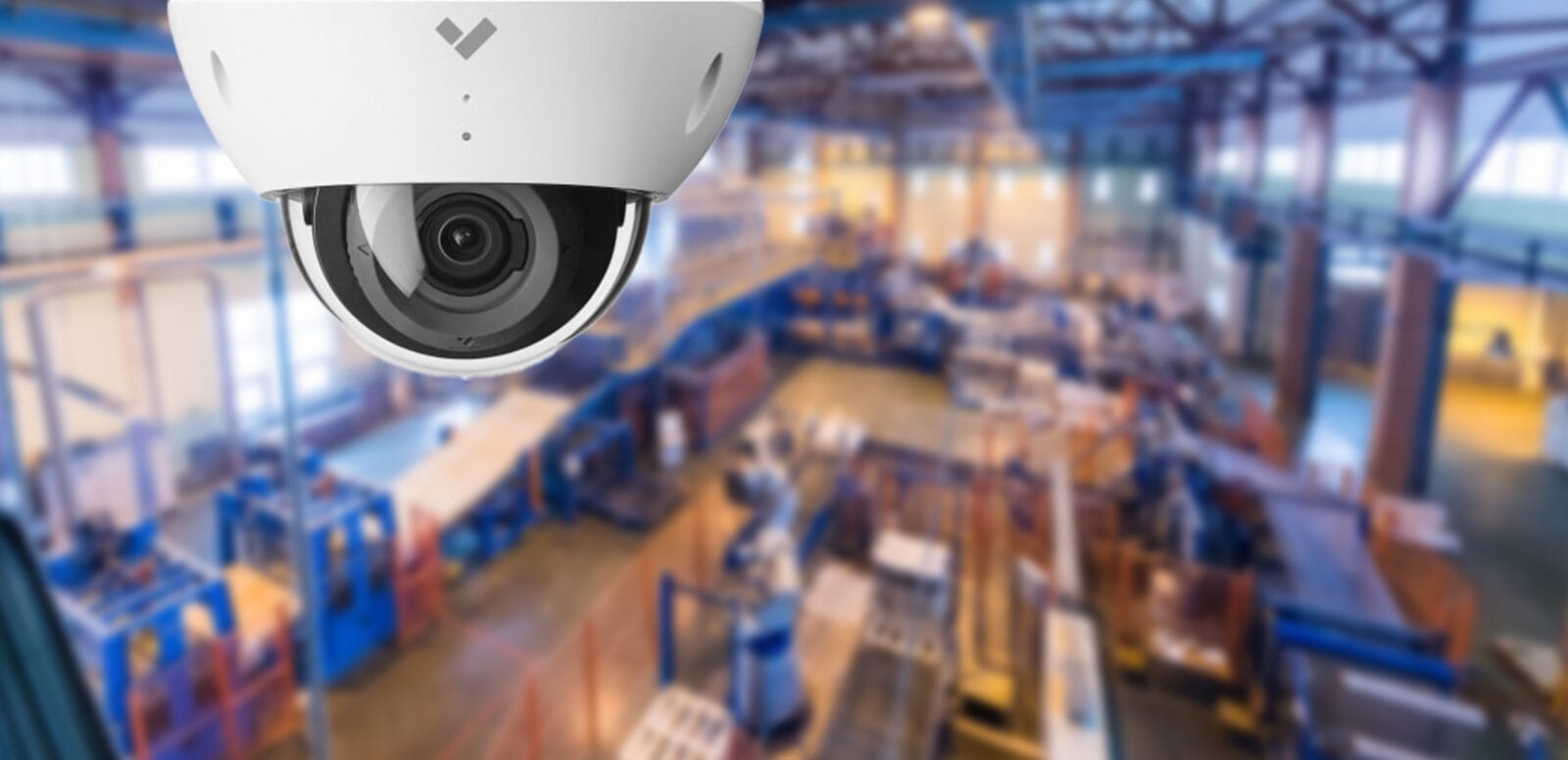 Verkada dome security camera covering a warehouse floor